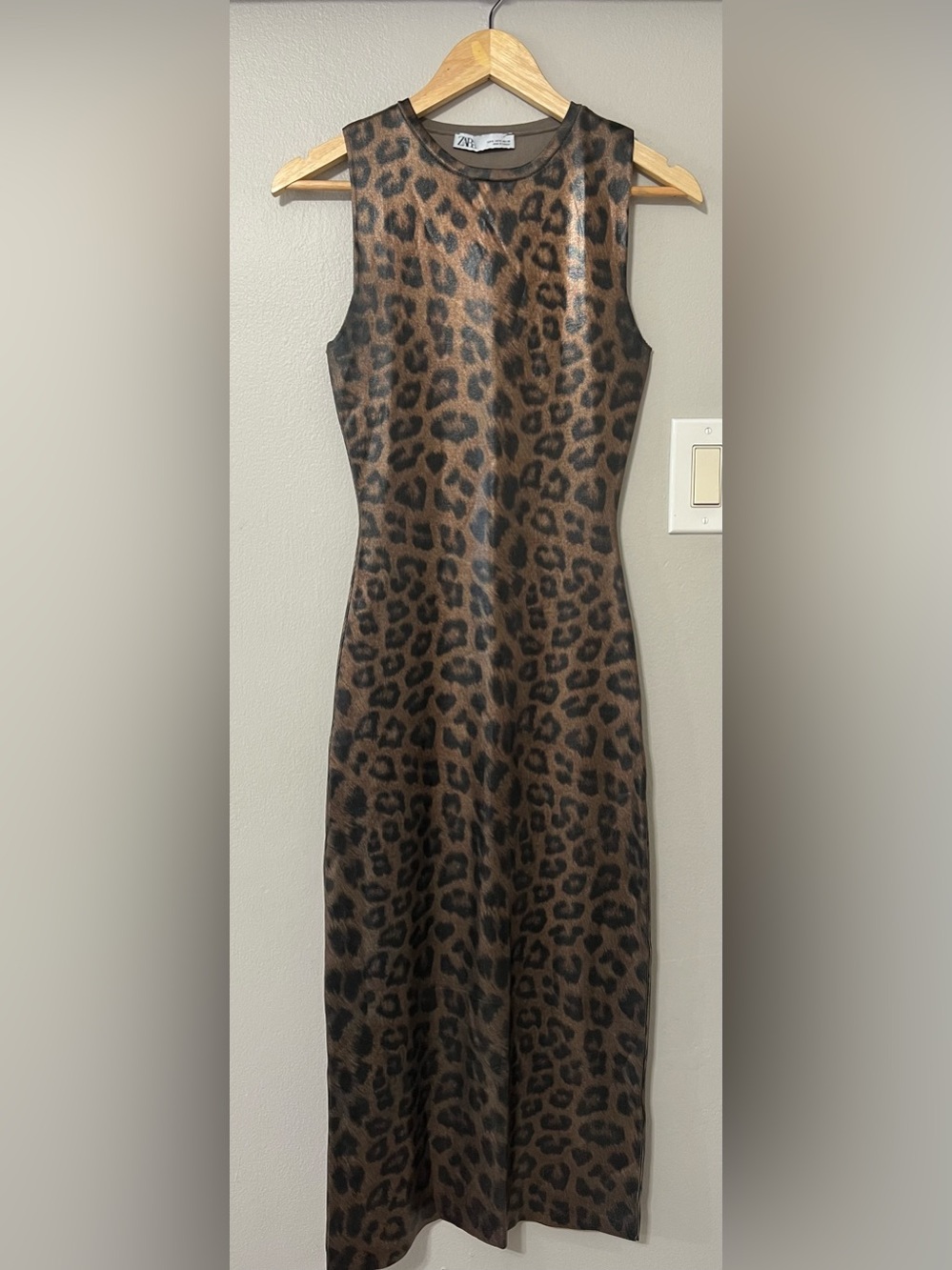 ZARA Metallic Foil Leopard Print Bodycon Midi Dress Small Animal Print - Picture 2 of 16